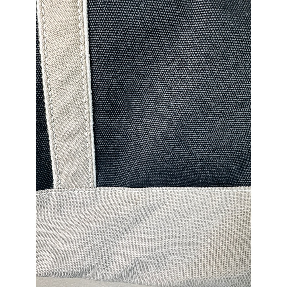 Lands' End Zip Top Boat Tote Canvas Black Natural Large Travel Work Beach Bag - Picture 4 of 15